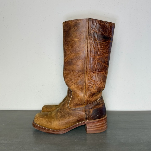 Frye Boots 7 M Campus Brown Leather Pull On Square Toe USA 77050 Vintage 70s/80s - Picture 2 of 9